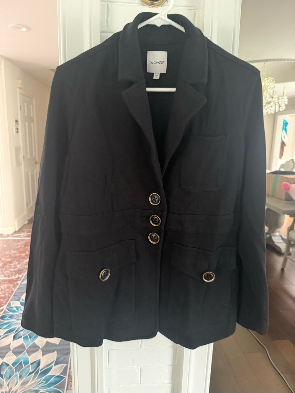 NIC+ZOE Black Knit Button-Front Blazer with Patch Pockets